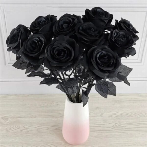 Silk Black Rose Heads for Home and Wedding Decor 6pcs - BeMyDecor - Black Home Decor