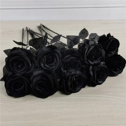 Silk Black Rose Heads for Home and Wedding Decor 6pcs - BeMyDecor - Black Home Decor